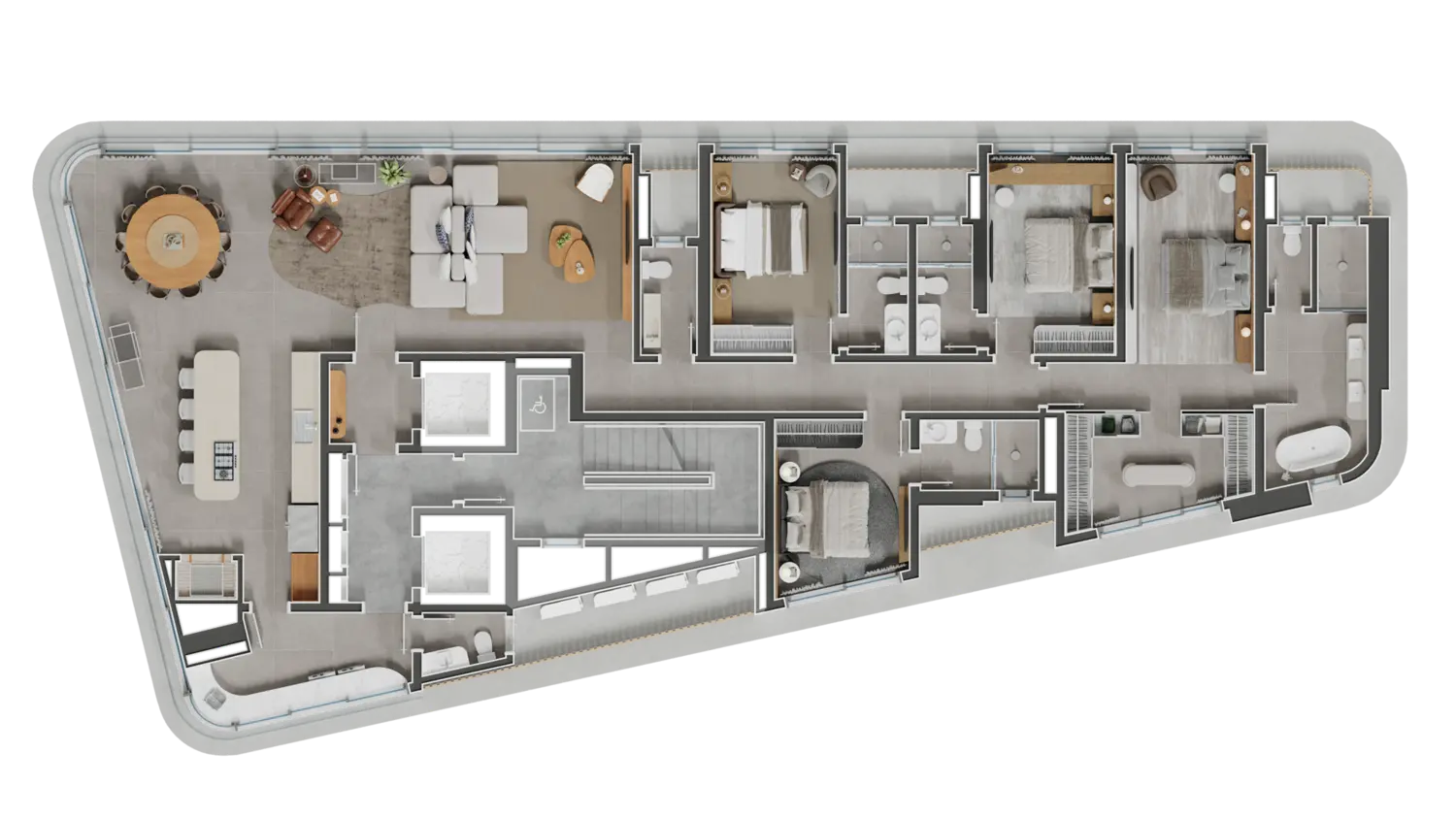 Planta do apartamento tipo do Legend, 04 suítes, cerca de 221,96 m² privativos